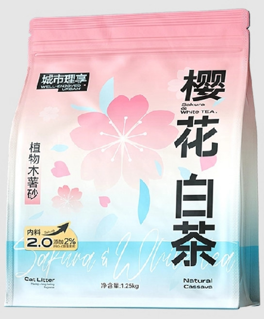 城市理享 櫻花白茶 香味貓砂 植物木薯砂 1.25kg, 1個
