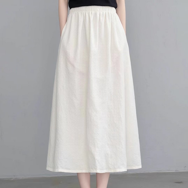 오션마인 여성 여름 린넨 밴딩 스커트 H라인 스커트 심플 스커트 빅사이즈 스커트