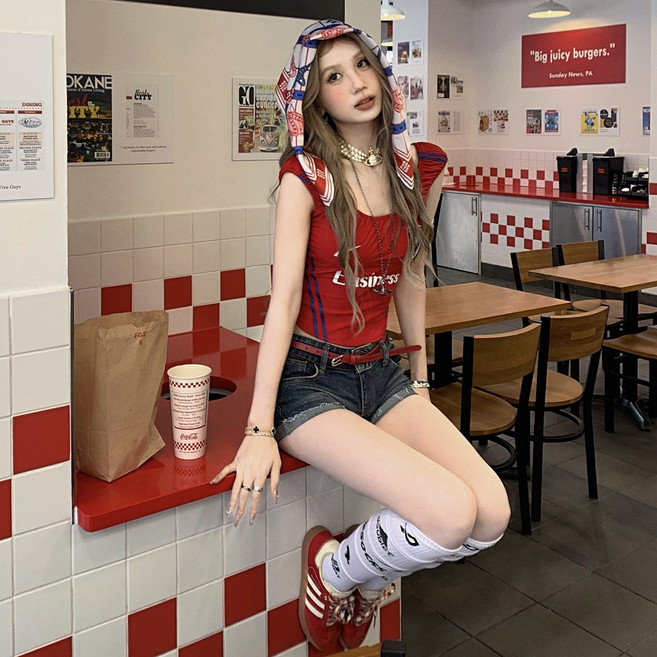 여성 여름 져지 티셔츠 캐주얼 농구복 상의 루즈핏 데일리 트레이닝복 기질 빈티지 민소매 나시티 ZZL