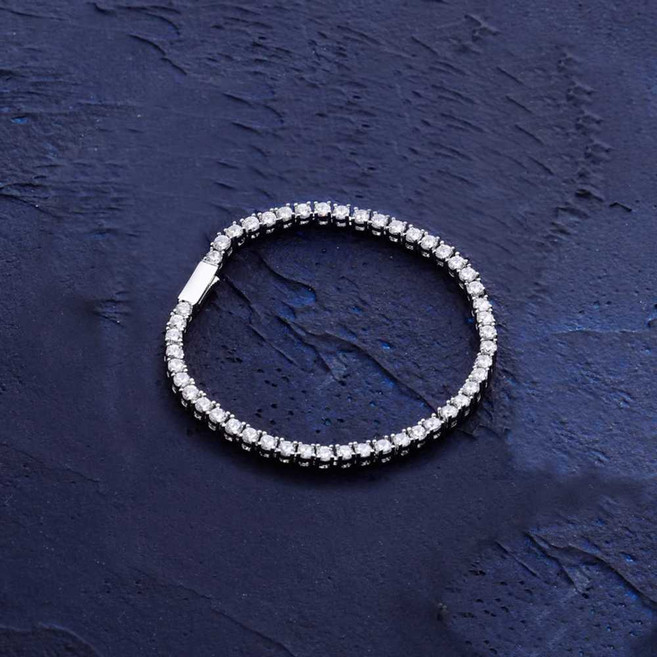 남자 큐빅 팔찌 커플 남성 주얼리 파티 테니스팔찌 펑크, 1개, 6. 3mm 실버 팔찌 23cm