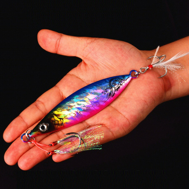 SUNFC 빅게임 풀옵션 메탈지그 농어 우럭 부시리 대방어 낚시 미끼, 레드 홀로그램 야광, 100g, 1개