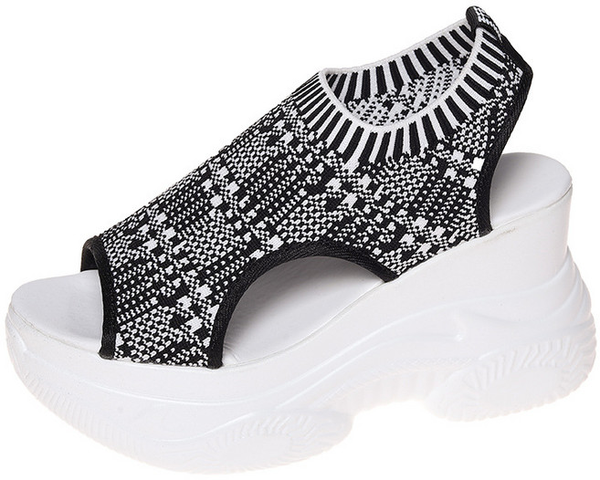 쌍천 여름 니트 오픈토 선녀 송편 굽 웨지 통굽 스니커즈 샌들 W25090206