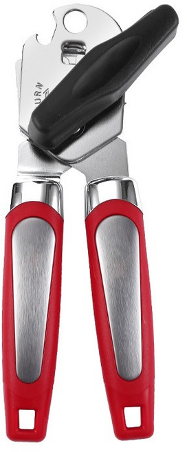 통조림따개 자동 캔오프너 + 병따개, 1개, 레드 핸들