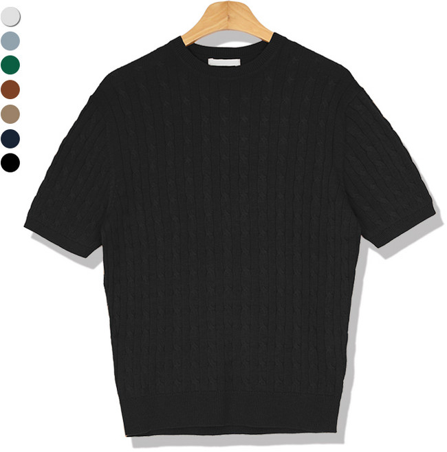 오마보이 남성용 여름 케이블 라운드넥 반팔니트
