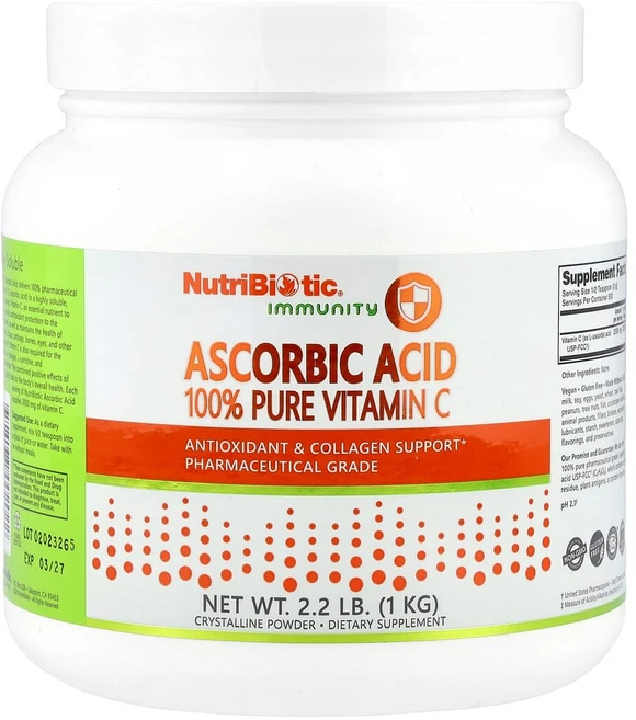 뉴트리바이오틱 Immunity 아스코르브산 100% 순수 비타민C 결정질 분말 1kg(2.2lb), 1개, 1kg - 쿠팡