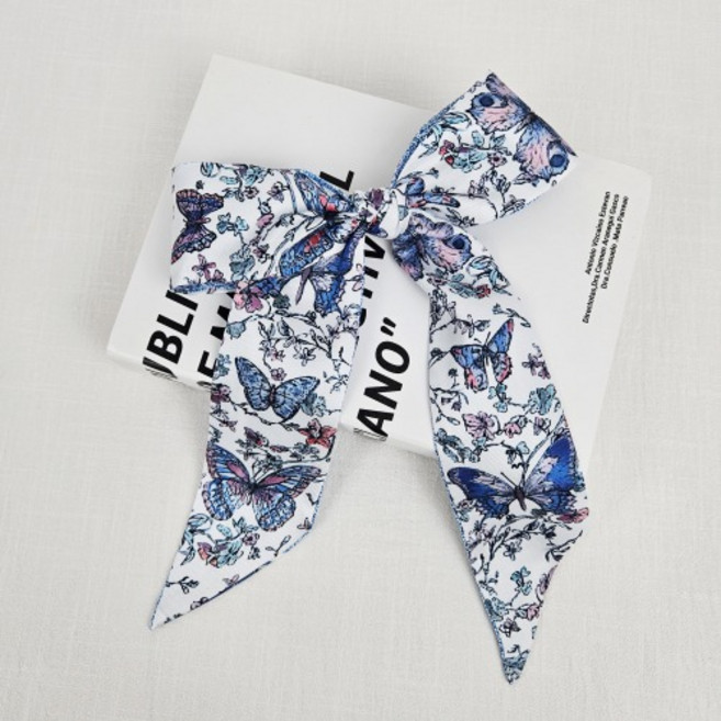 무이토린다 블루 버터플라이 플라워 스카프 왕리본 헤어핀