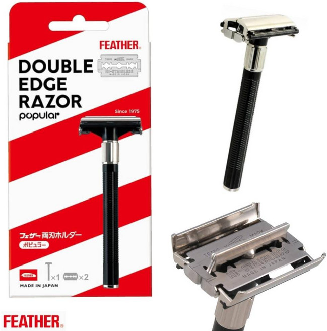 일본 Feather 페더 클래식 안전 양날 면도기 면도날 2개 포함, 1개, 1개입
