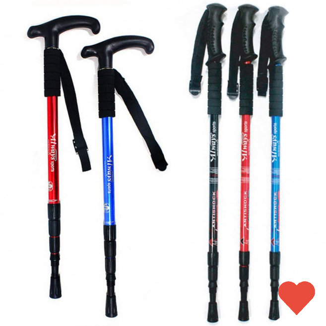 올웨이즈 알루미늄 초경량 접이식 등산 스틱 3단 4단 안티쇼크 지팡이 충격흡수 등산용품, 충격방지등산스틱-레드, 티자형(T자형), 1개