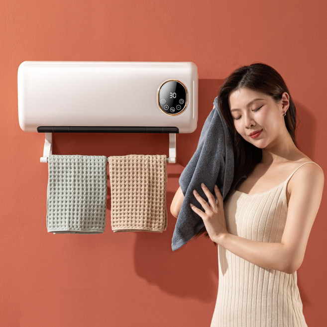 [CYLIFE] 2IN1가정용 벽걸이형 온풍기 욕실방수 온풍기 PTC가열 항온 욕실히터 3단계 온도조절 벽걸이형 전기히터 수건건조기, 화이트-리모컨 버전