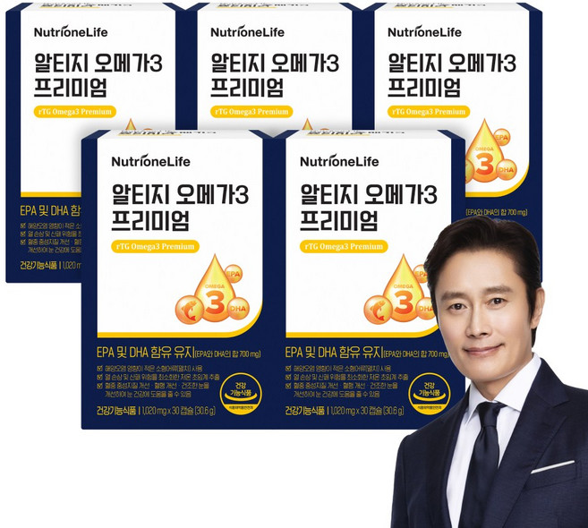 [본사출고] 뉴트리원 알티지 오메가3 프리미엄 혈행건강 rTG EPA DHA 쇼핑백 선물세트, 5개, 30정