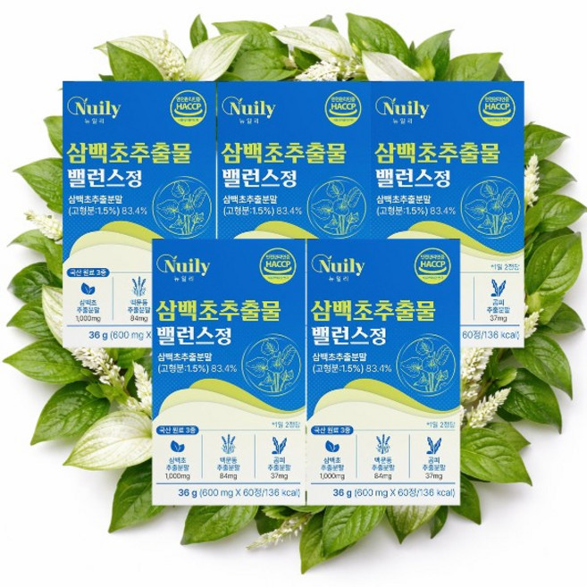 뉴일리 삼백초 추출물 밸런스 맥문동 곰피 추출분말, 5개, 60정