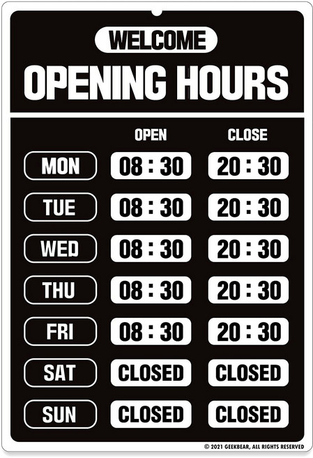 긱베어 영업시간 스티커 빈티지 도어사인 안내판, 블랙