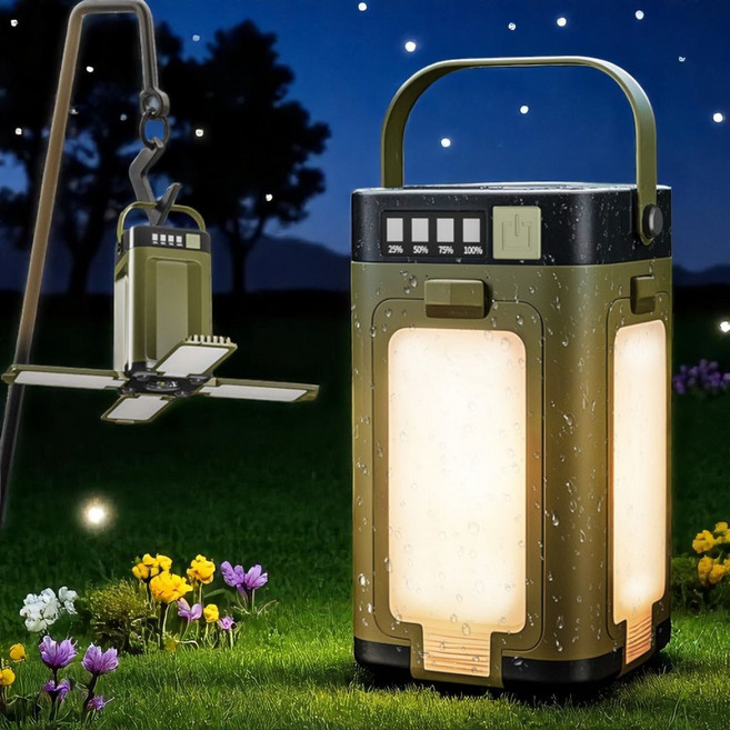 펼쳐빛쏴! 애니윙 태양광충전 캠핑 랜턴 조명 4패널 접이식 램프, 1개, 캠핑등