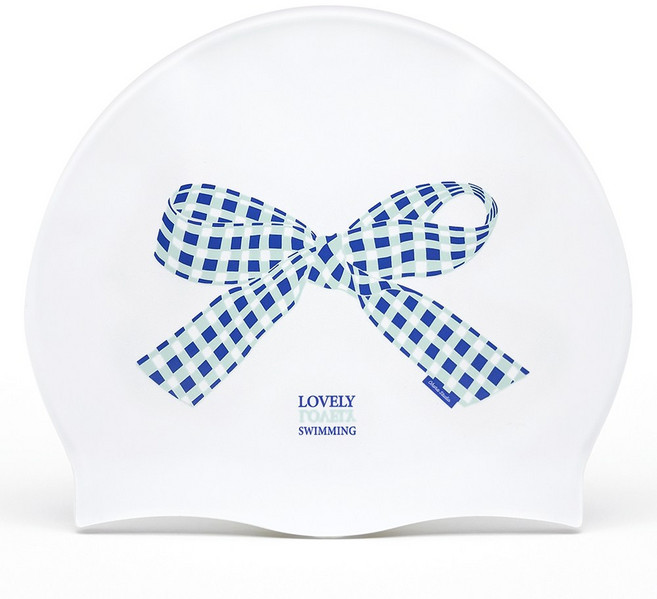 오호라스튜디오 링클 실리콘 수영모자, 깅엄체크리본 블루민트, 1개