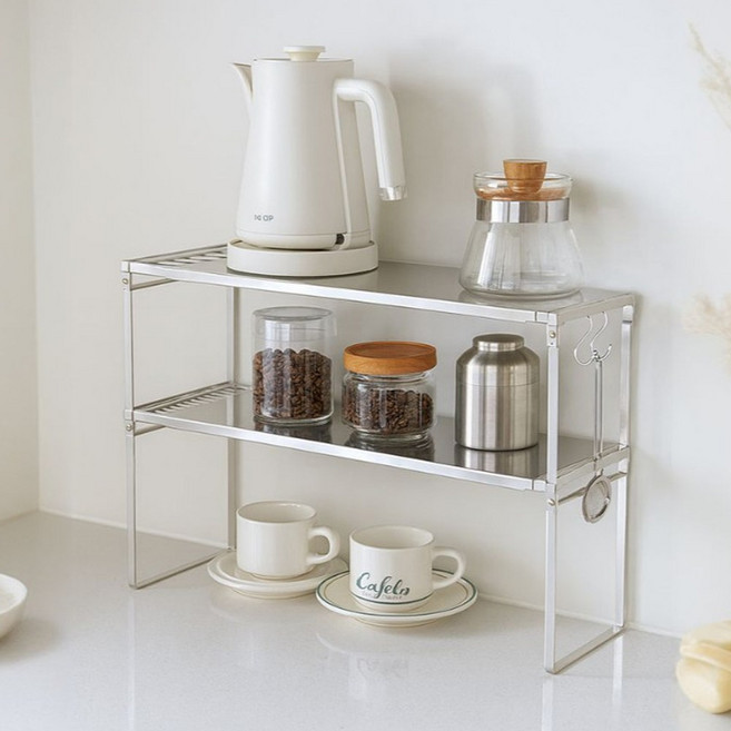 길이조절 보나앤코 스테인레스 주방선반 다용도 미니선반 그릇정리대 1단, 1개, 스테인리스