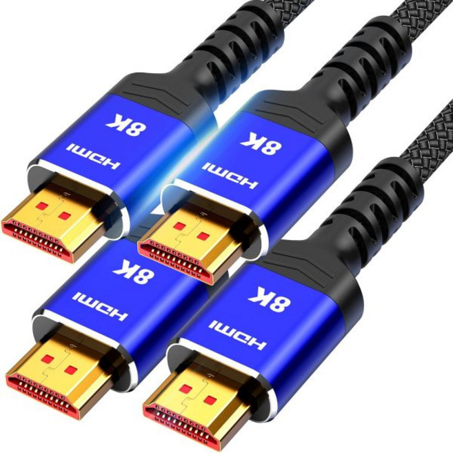 10K 8K HDMI 2.1 케이블 2팩 6.6FT 하이윙 인증 48Gbps 초고속 슬림 코드 4K@120Hz 8K@60Hz HDCP 2.2&2.3 eARC 다이내믹 HDR, 6.6 feet, Blue, 2