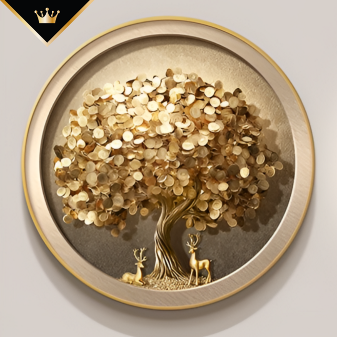 갤러리치 행운의 돈나무 그림 원형 액자 해바라기 재물복 돈 들어오는 풍수 인테리어, A타입, 모던블랙 (크리스탈 코팅)