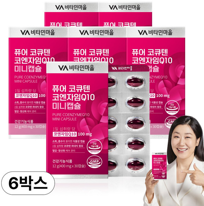 비타민마을 퓨어 코큐텐 코엔자임Q10 미니캡슐 12g, 30정, 6개