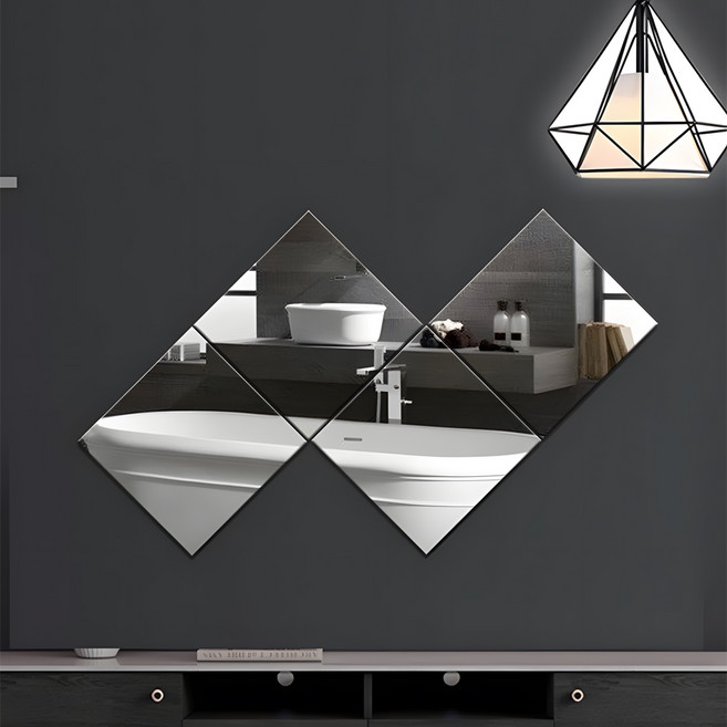 SMIRIA 붙이는 접착식 아크릴 거울 부착형 깨지지 않는 안전한거울 30 x 30 cm 4매 세트 거실 현관 침실