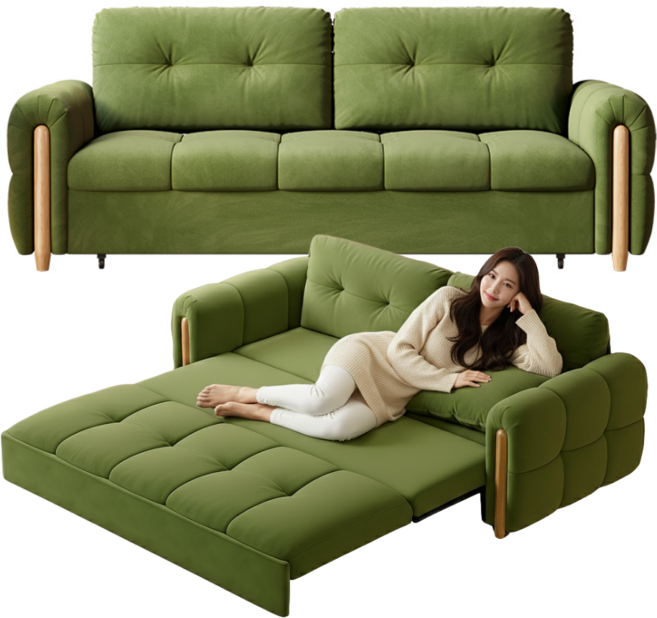 로파인 거실용 다용도 원목 소파베드 소파침대 1인용 접이식 2인용 3인용 감성 내추럴 디자인 인테리어, 그린 컬러