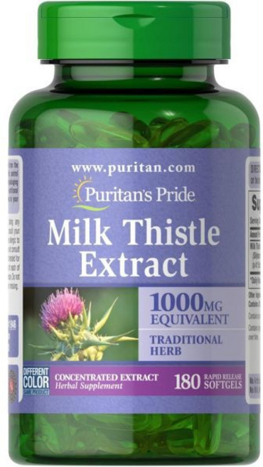 Puritan's Pride스러운 밀크시슬 4:1 추출물 1000mg 실리마린 소프트겔 간 용 180 카운트, 1
