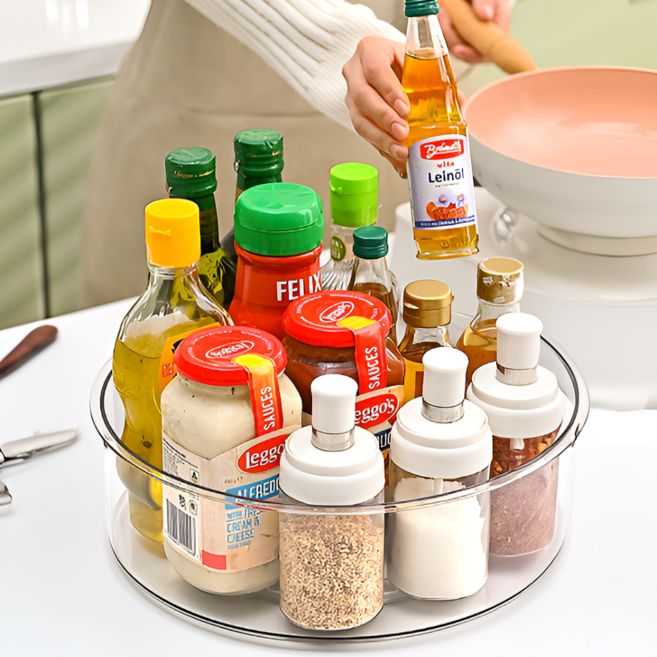 피니코니 다용도 수납 정리 회전 트레이, 1개, 투명