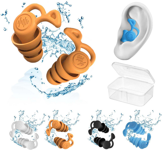 루이 멀티펑션 귀마개 수면 수영 워터스포츠, 오렌지, 1세트