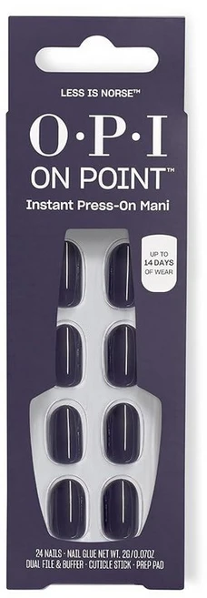 OPI On Point Press On Nails | 쇼트 라운드 네일 아트 프레스 온 네일 | 네일 포함 24개 | 오래 지속 재사용 가능 손상 없음 | 2025 가을 쉐이드, 6 Less is Norse | 다크 딥 블루, 1개 - 쿠팡