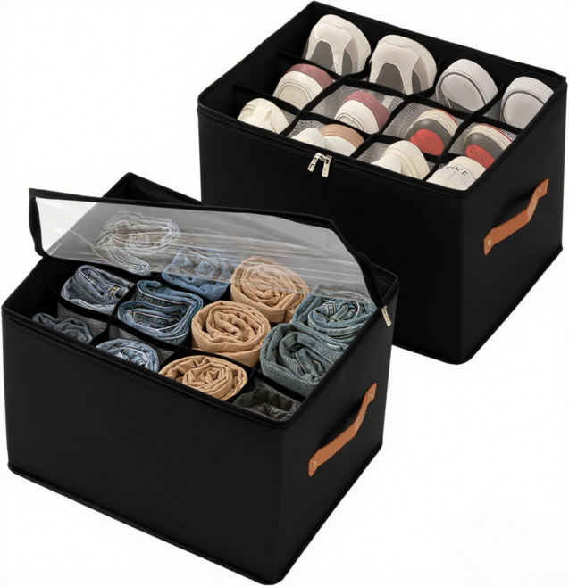 COXCO 방수 신발 수납 박스 손잡이형 접이식 보관함, 1개, 검은색