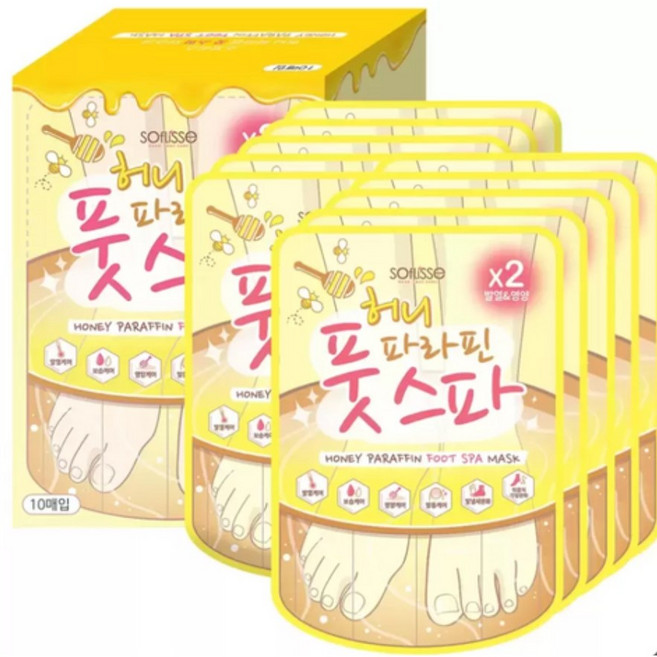 소프리스 허니 파라핀 풋 스파 마스크 10매 발각질 케어 보습 발열팩, 10매입, 1개