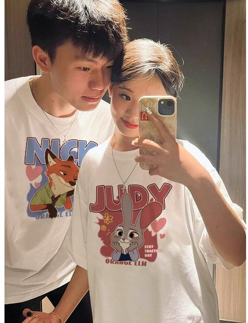 주토피아 닉 주디 커플 반팔 티셔츠