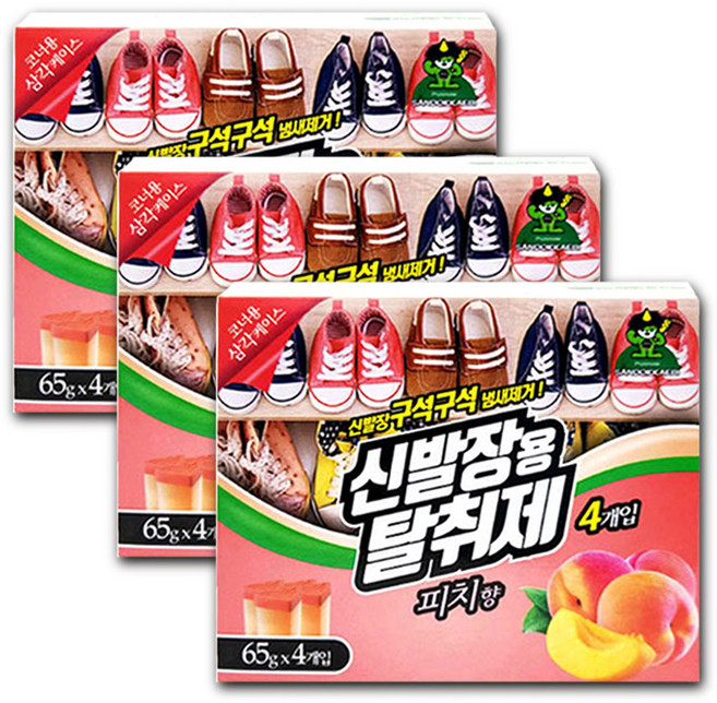 산도깨비 신발장용 탈취제 피치향 65g*4개입 신발장탈취제, 260g, 3개