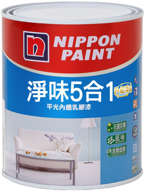 NIPPON PAINT 立邦 淨味5合1 平光內牆乳膠漆, 1501白色, 1個, 1L