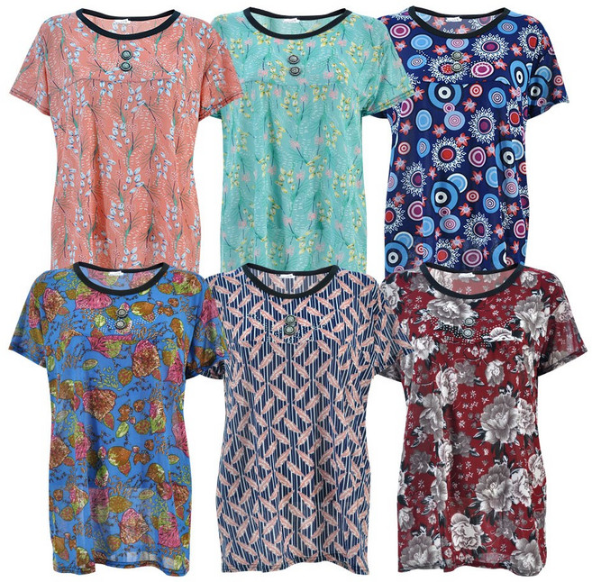 여성 여름 반팔 시원한 패턴 티셔츠 냉장고티 면혼방 스판 큐빅 중년여성 엄마 할머니옷 아줌마옷