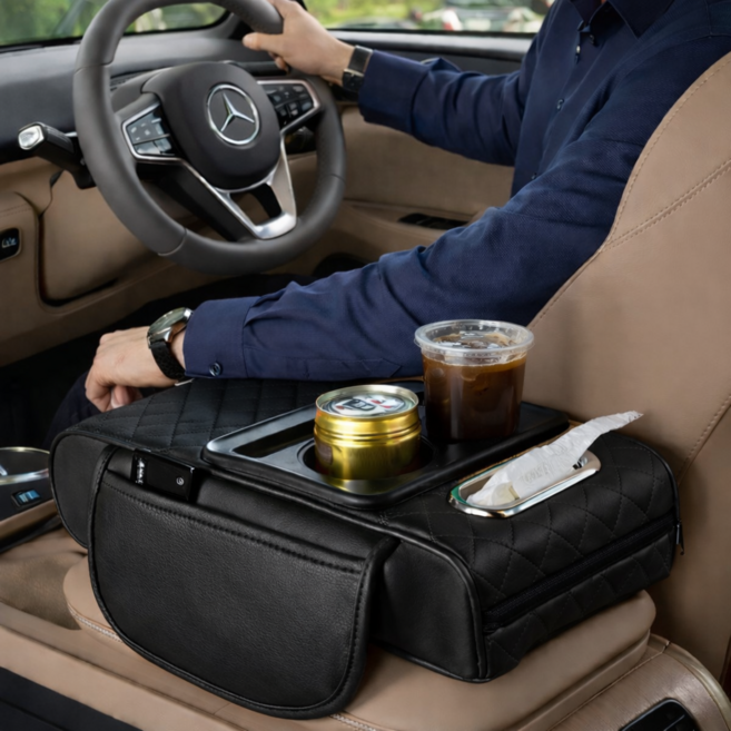 보담다 자동차 콘솔수납 컵홀더 팔걸이 쿠션, 1개, 블랙