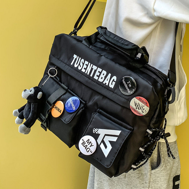 TUSENTEBAG 休閒機能風斜挎包 運動郵差包 尼龍單肩包, 黑色【升級款+防潑水】,正品包+單包
