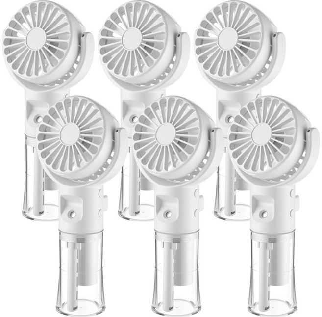 ZeahVeyora 6 Pack Handheld Portable Misting Fan 4 Speeds Rechargeable Battery Operated Fan with Wa, White