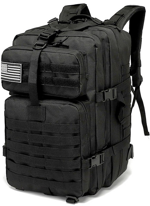 ROJI 대용량 밀리터리 군인 등산 캠핑 백팩, 블랙