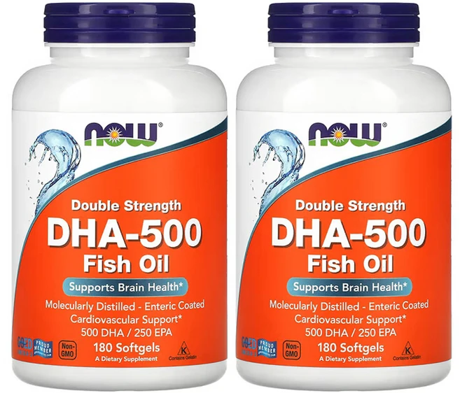 나우푸드 이중 강도 DHA-500 피쉬 오일 소프트젤 180정, 2팩 - 쿠팡