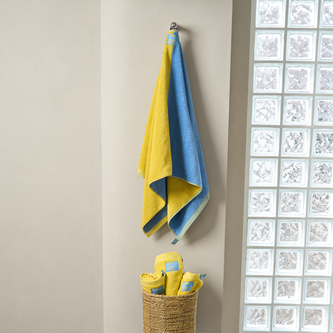 스킨온 바쓰 타월 수건, 1개, 머스타드/스카이블루