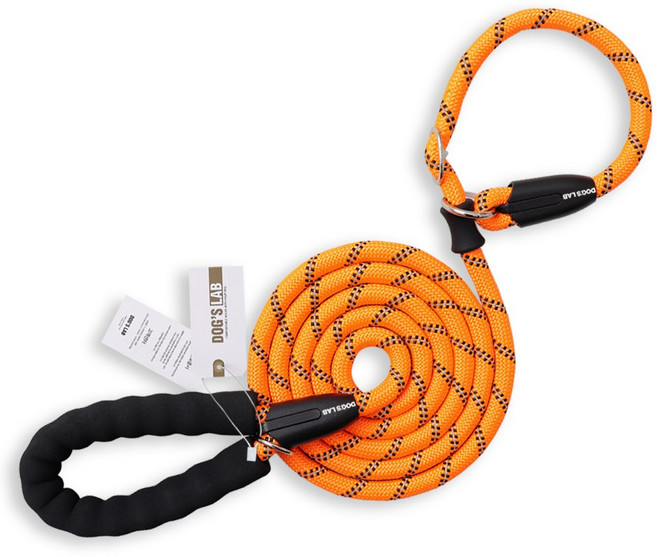 독스랩 일체형 목줄 리드줄 세트 스트롱 로프 슬립 소형견 중형견 대형견 2M 3M 5M, 일체형 / 오렌지, 1개