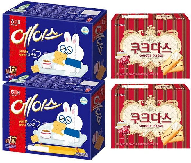 해태제과 에이스 364gx2+크라운 쿠크다스 화이트토르테 128gx2 묶음행사, 1세트, 364g