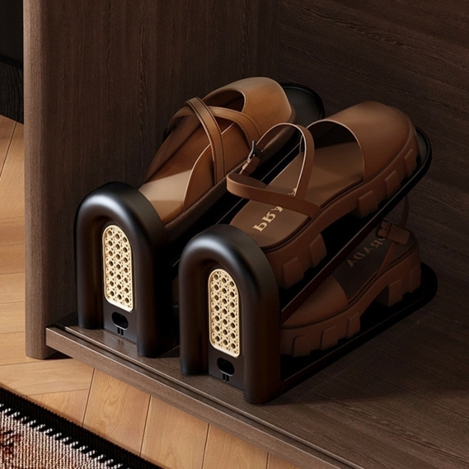 Tinduo 높이조절 2단 슈즈렉 중고풍 신발정리대 현관용 공간 절약 이중층 신발장 분리형 칸막이 가정용, 2개, 검은색