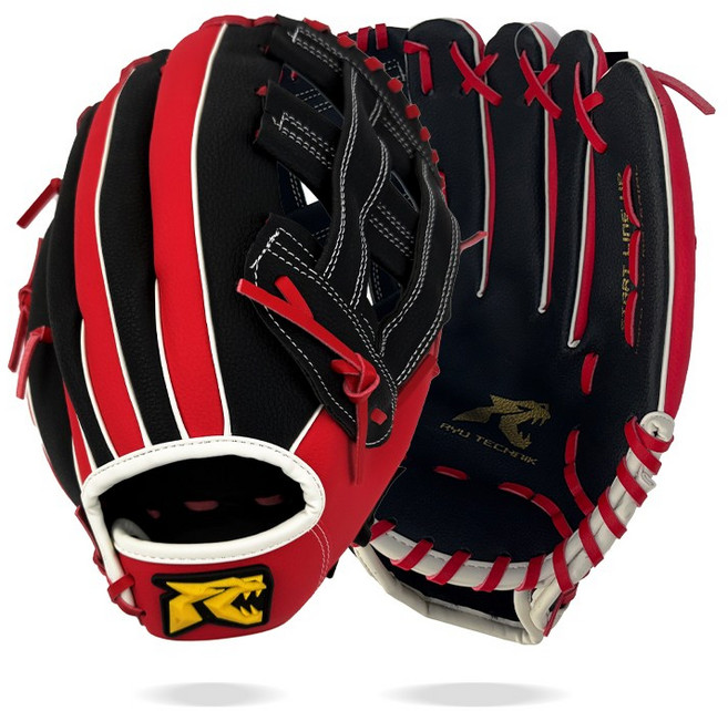 류 스타트 라인업 올라운드 PVC 야구글러브 입문용, 1개, 외야-블랙/레드(12.5인치)