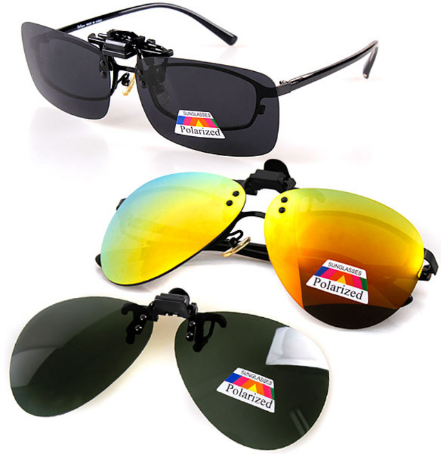 편광 클립 선글라스 + 케이스 ) 자외선차단 클립온 미러형 안경 클립형