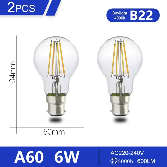 레트로 LED 전구 에디슨 필라멘트 전구 빈티지 따뜻한 유리 램프 거실용 조명 ST64 G125 A60 C37 8