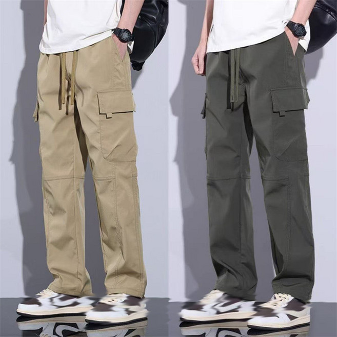 AOKADA 1+1 남성 봄 가을 세미 와이드 카고 팬츠 멀피포켓 일자 전술복 작업복 캠핑 바지