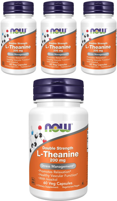 NOW Foods L-茶氨酸素食膠囊 200mg, 60顆, 4罐