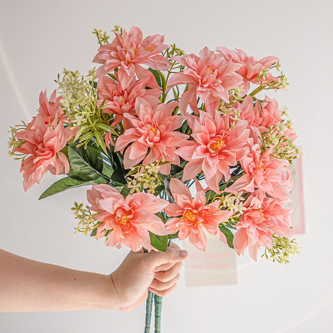 화예원 생화같은 조화 꽃다발 웨딩 부케 백일홍 인테리어 성묘꽃, 1개, 피치