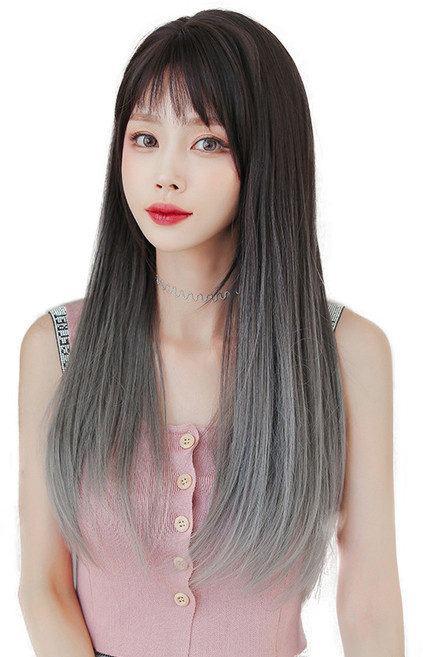 이쁘다샵 가발위드 긴머리 투톤 스트레이트 63cm 여성 통가발 더그레이, 그레이, 1개